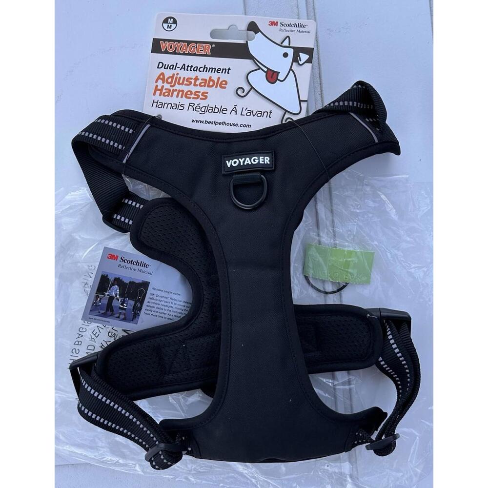 Voyager Dog Harness Medium Dual Attachment Adjustable Black Top Handle NWT
